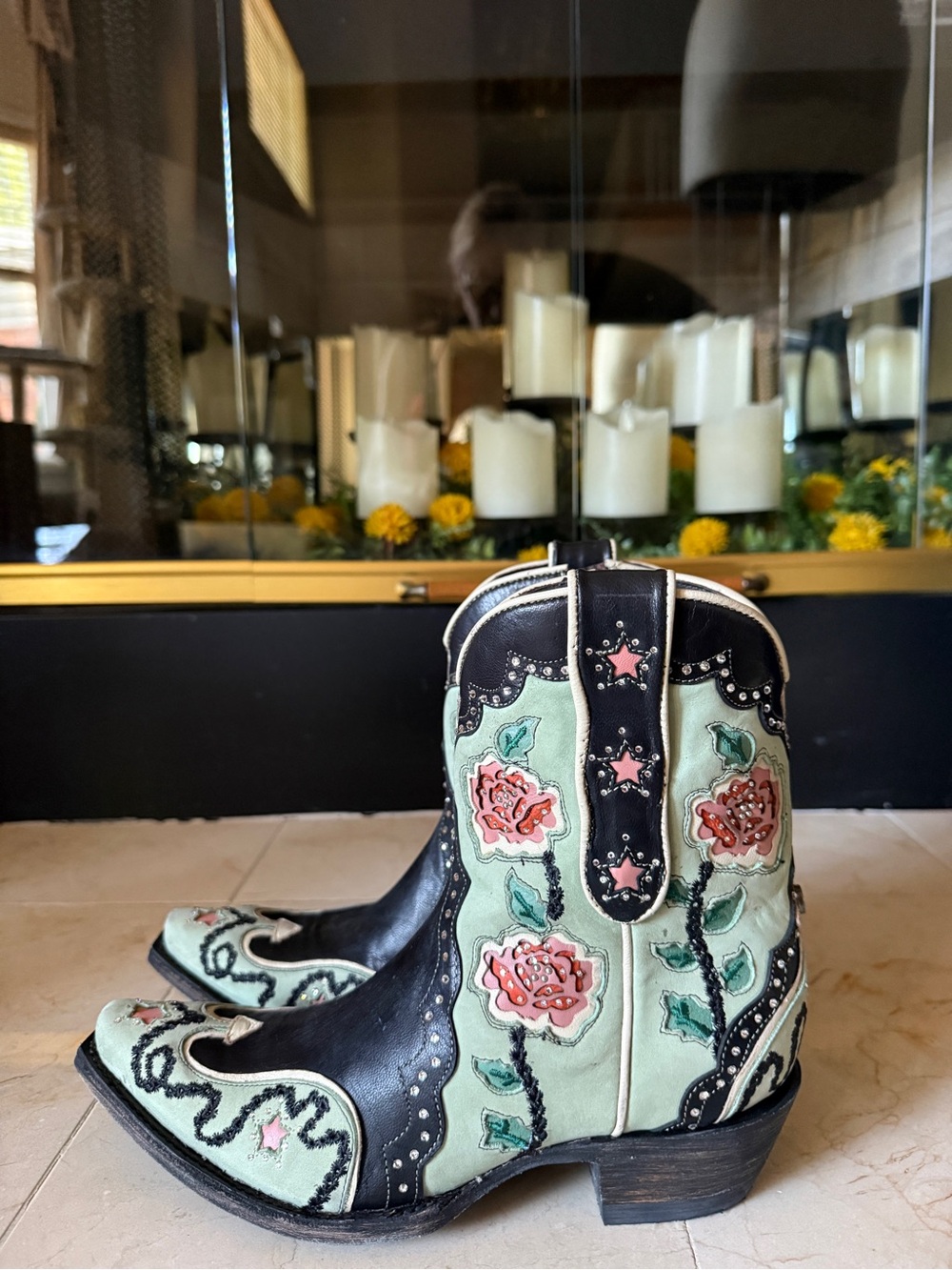 Double D Ranch & Old Gringo Mint & Black Embroidered Women's Western Booties Sz - Picture 3 of 11
